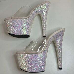 Pleasers Shoes Adore 701HMG white/clear sparkling platform heel sz 8